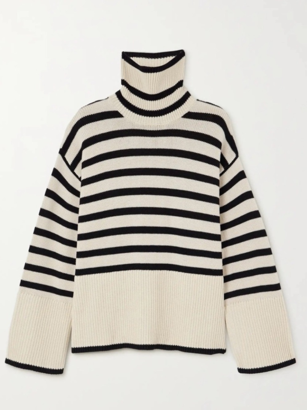 Toteme Black and Cream Striped Turtleneck Sweater size S